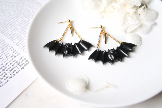 Black Bats + Spikes Dangle Earrings