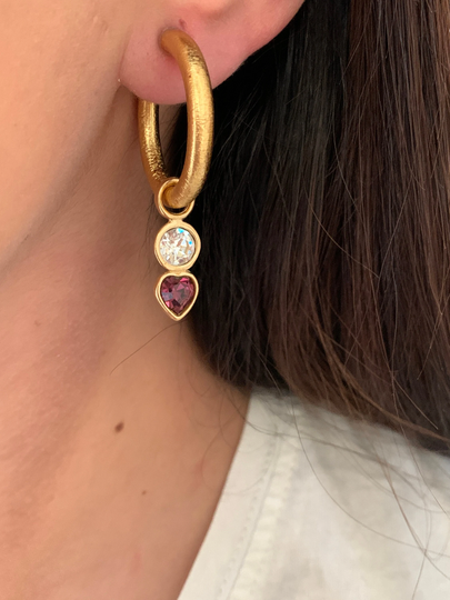 Vintage Plated Gold Rhinestone Heart 90S Earring Charms, Interchangeable Charm Earrings //