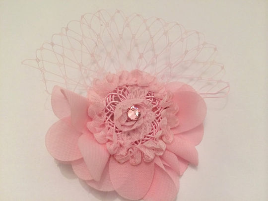 Shabby Flower & French Vail Clip With Swarovski Crystal, Girls, Birthday, Baptism, Flower Infants, Bridesmaid, Christening