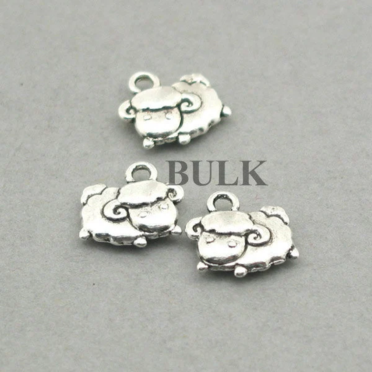 Bulk 40 Sheep Charms, Wholesale Ram Pendant Beads, Antique Silver 12x12mm cm0956S