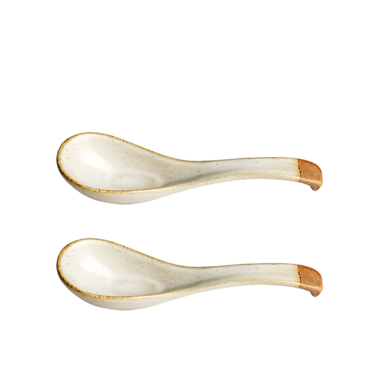 Japanese Style Meal Spoon Handmade Ceramic Spoon, Coarse Pottery Ramen Soup Short Retro Household