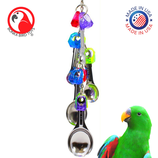 Bonka Bird Toys 1969 Spoon Delight Stainless Steel Chain Pulling Acrylic Reflective Durable Parrot Macaw African Grey Cockatoo Conure