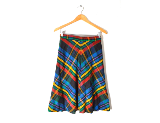 70S Plaid Skirt Size 6 Womens Wool Blend Mid Length Black