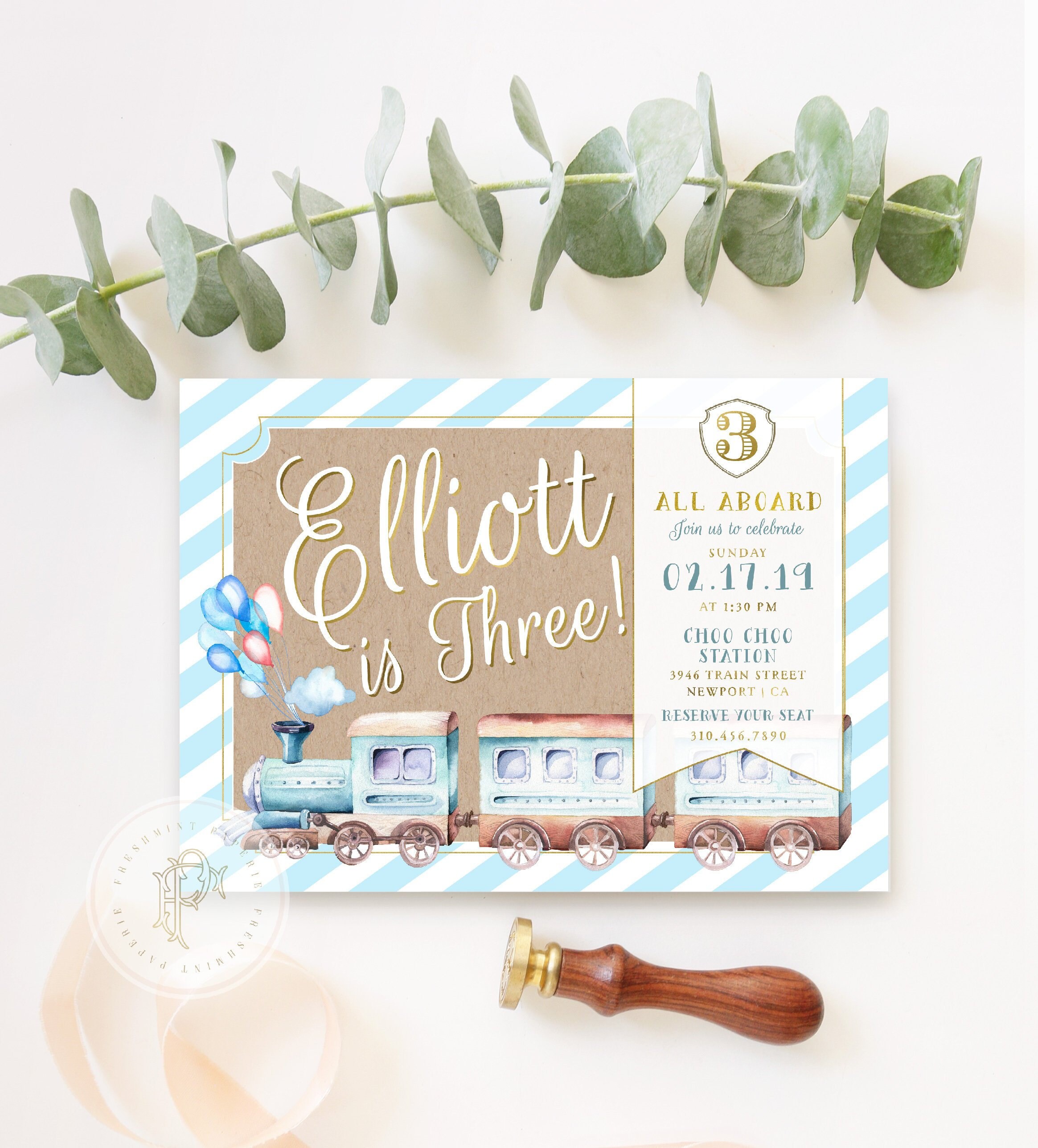 Train Birthday Invitation/Vintage Chugga Party Invite First