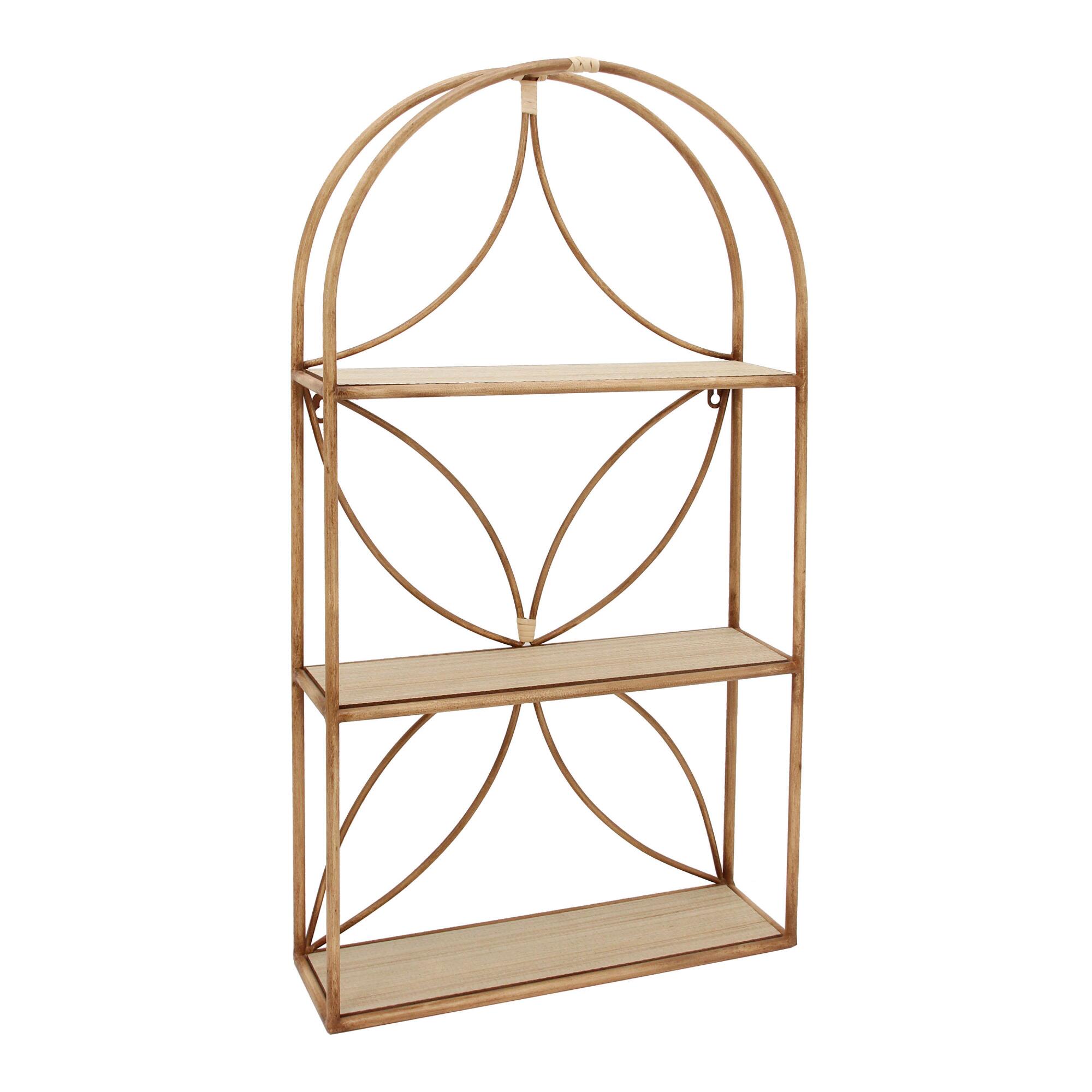 Arched Faux Rattan 3 Tier Wall Shelf: Brown - Metal by World Market