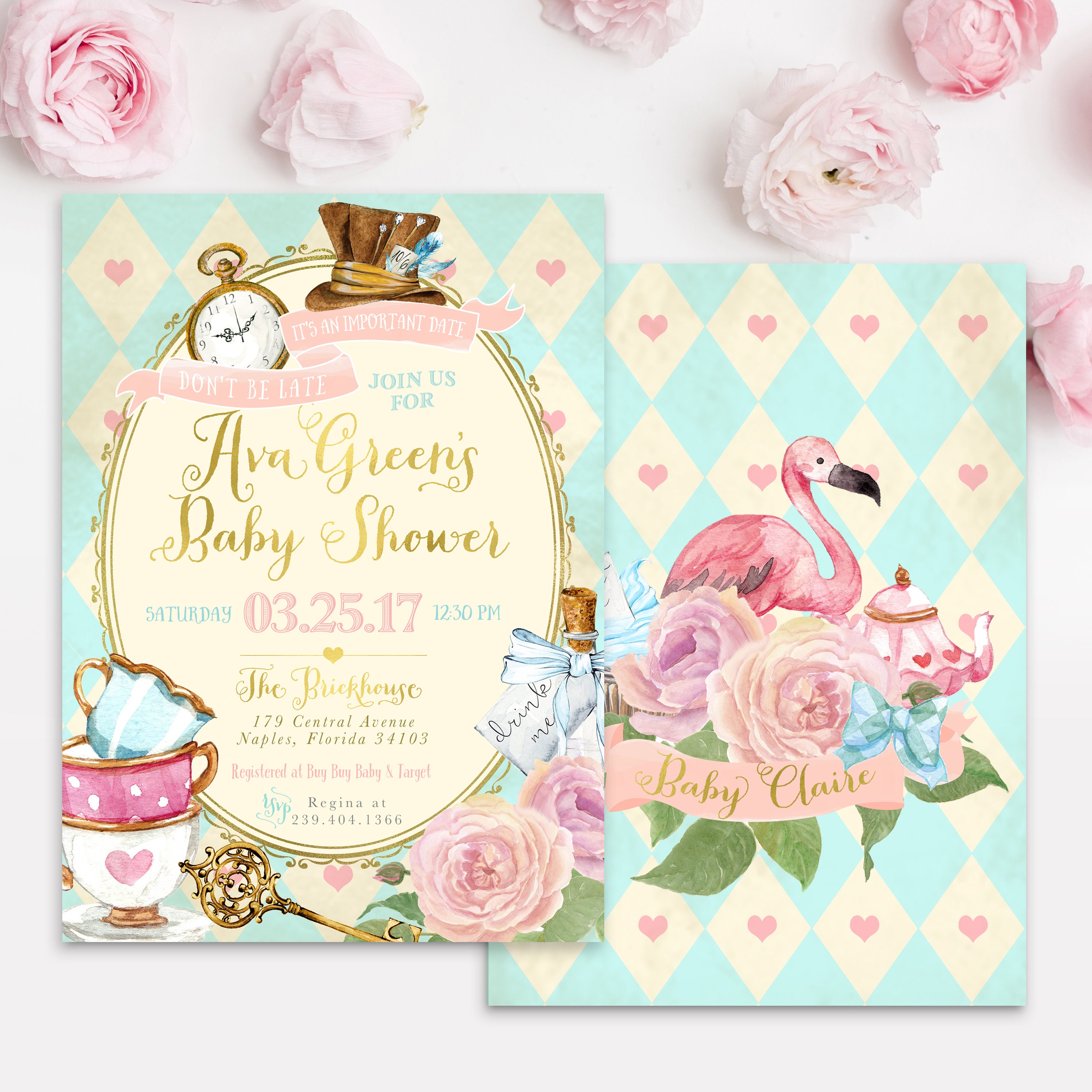 Alice in Wonderland Baby Shower Invitation Girl - Adventures in Invite Printed Or Digital