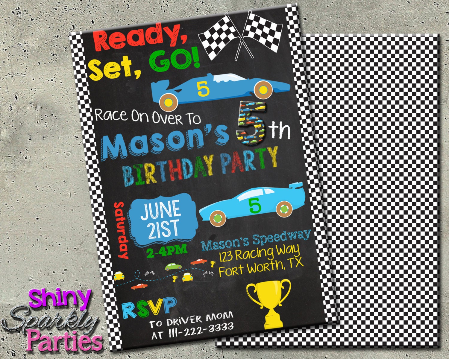 Race Car Invitation, Racing Birthday Party Invitation, Cars Race Car Invite, Chalkboard, Boys