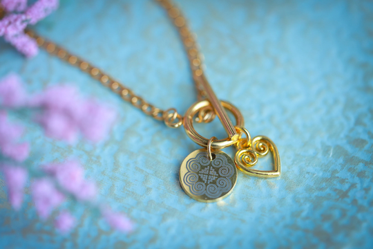 Toggle Clasp Stainless Steel Engraved Bracelet & Necklace, Hmong Inspired, Elephant Foot, Jewelry, Gift For Her, Charm