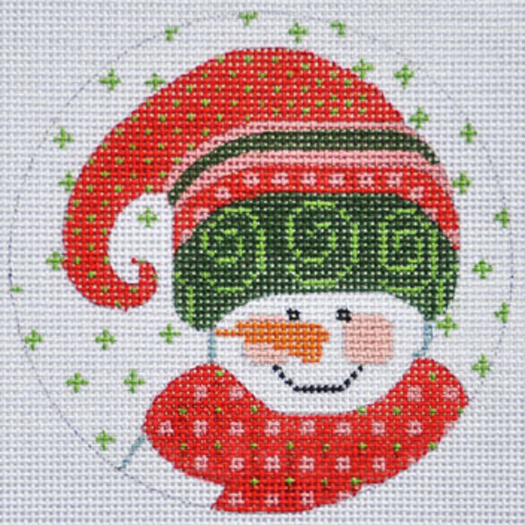 Needlepoint Handpainted Christmas Danji Green Pink Snowman 4 -Free Us Shipping