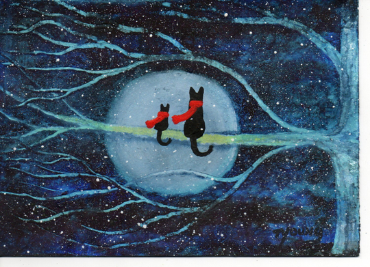Black Cat Kitten Folk Art Print Todd Young Painting First Snow