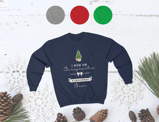 I Run On Chiropractic & Christmas Cheer, Chiropractor Sweatshirt, Gift, Women's Holiday Sweater