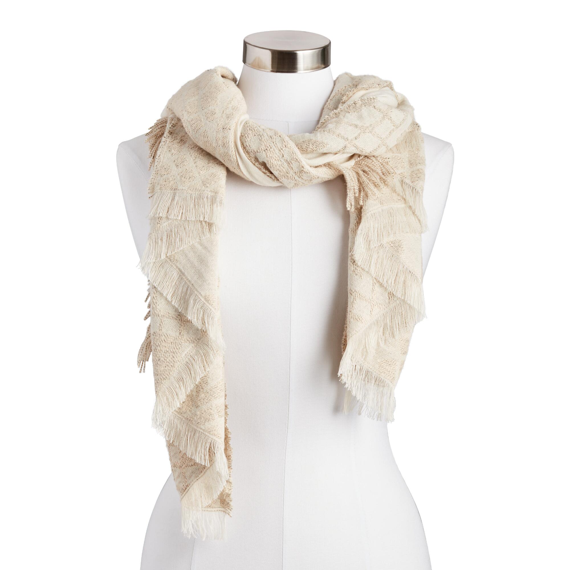 Natural and Tan Textured Diamond Border Scarf by World Market