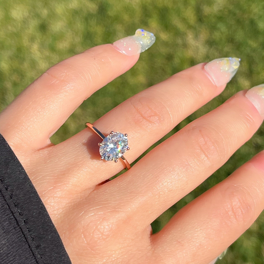 Platinum Or 14K Solid Gold Oval Shape 2 Ct Moissanite Engagement Ring, Set