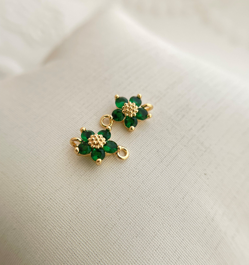 Set Of 2, 9K Gold Filled Delicate Crystal Flower Charm | 10x7mm