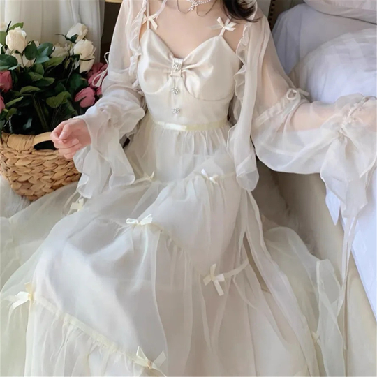 Sweet Bowknot Fairy Slip Dress, Gauze Princess Dress, French Vintage Dress, Cottagecore Prom Dress, Victorian Dress, Summer Dress For Women, Gift