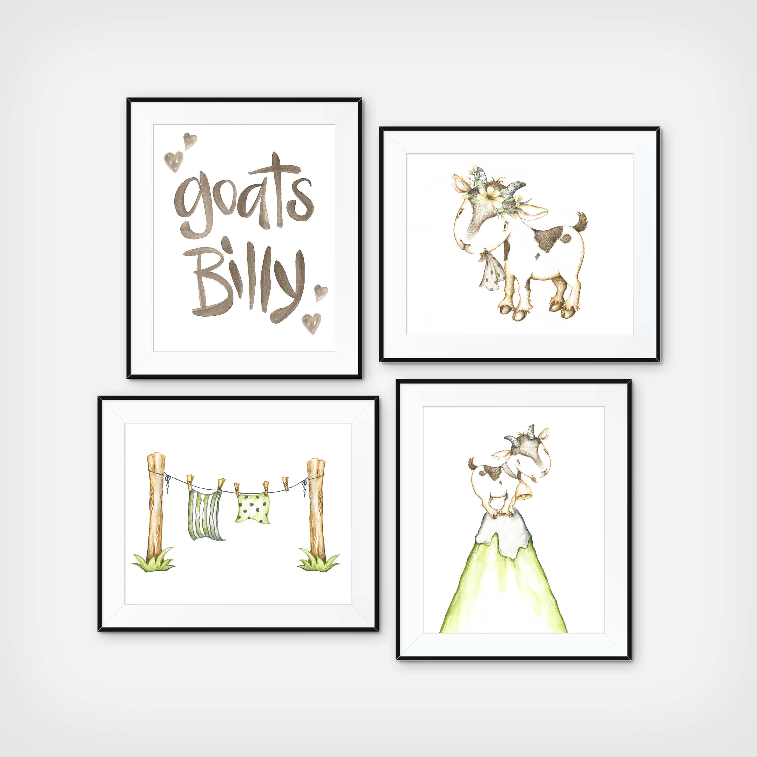 Farm Nursery Decor - Goat Prints Wall Art Billy Print Farmhouse Set Of 4