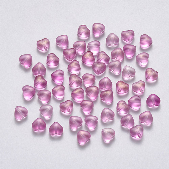 Cute Spray Painted Violet Colored Glass Heart Beads | 6mm X 6mm 4mm B06