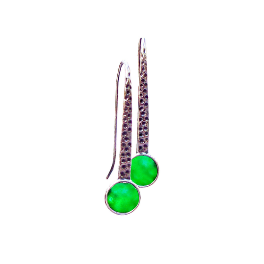 Recycled Vintage 1960's Green Beer Bottle & Sterling Radiance Earrings