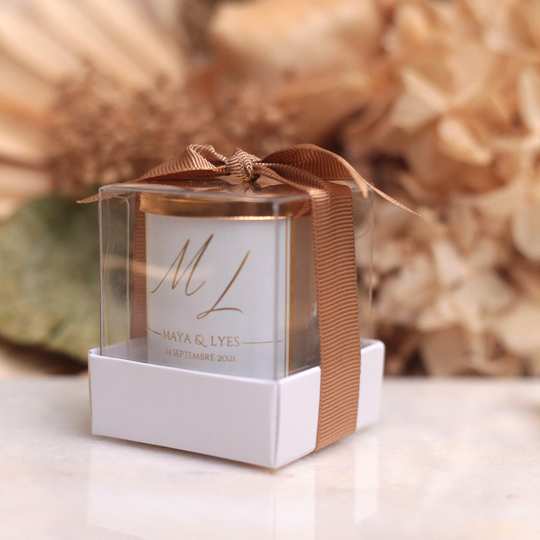 Custom Name Gold Lid Candle, Personalized Wedding Elegant Engagement Ribbon Bridesmaid Luxury Candle