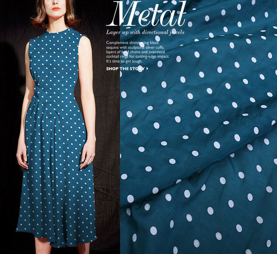 Silk Cotton Blend Fabric, Dots Blue Print, Fabrics in The Yard, Width 54 Inch