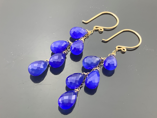 Cobalt Blue Chalcedony Cascade 14K Gold Filled Earrings Gift