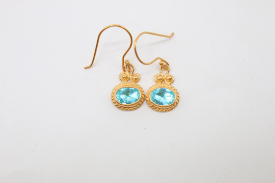 Blue Topaz Earrings 925K Sterling Silver Swiss Gift For Her Authentic Dangle Minimalist Large