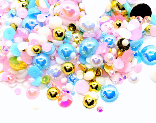 Golden Unicorn Blend Rhinestone Mix 2mm-10mm Flatback Jelly Resin | Faux Pearls Rhinestones Mixed Sizes Blue Gold Pink