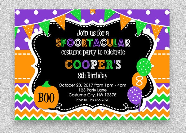 Halloween Birthday Invitation, Kids Party Costume Invitations, Invitations