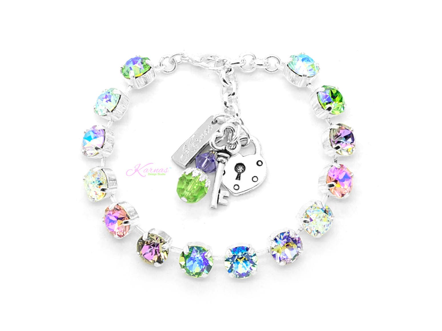 Sugar Kisses 8mm Charm Bracelet Made With Crystal Pick Your Finish Karnas Design Studio Free Shipping