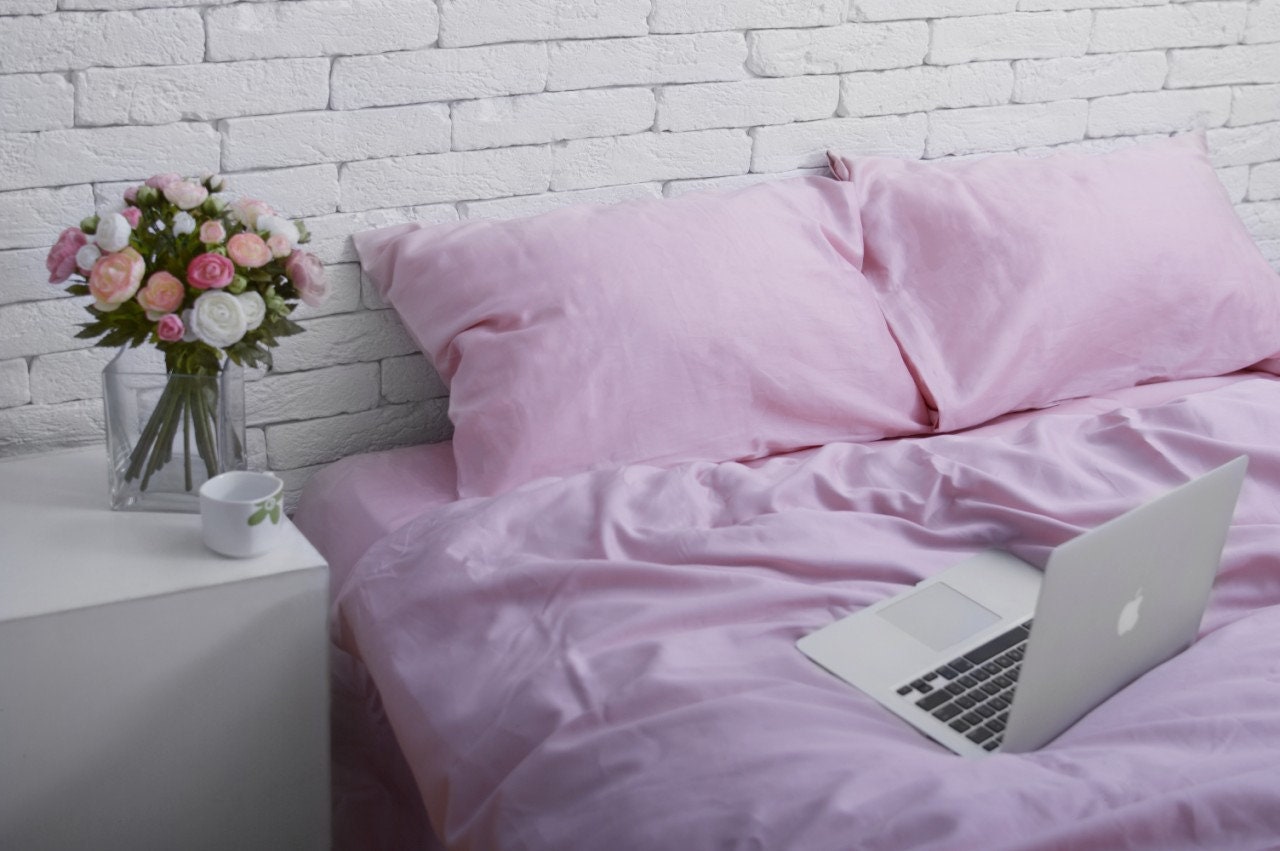 Cotton Satin Duvet Cover in Lilac. Twin, Full, Queen, King, Single, Kingsingle, Double, Custom Size