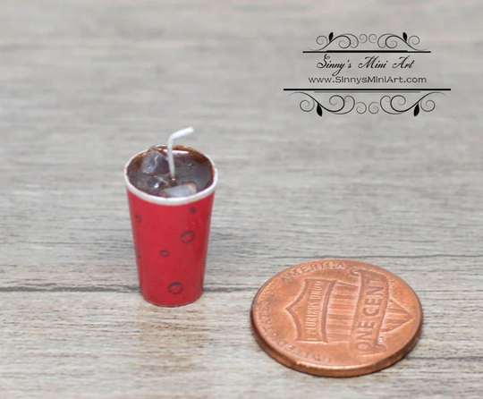 112 Dollhouse Miniature Cola in Cup With Ice & Straw Bd F331