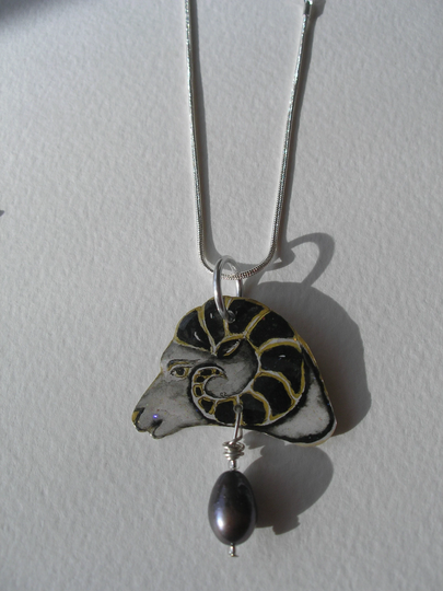 Signed Stephen Dalton Ram Pendant Articulated Freshwater Pearl Silver Necklace