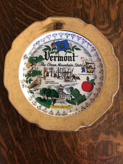 Vintage Vermont Souvenir State Plate Travel Vacation Decorative Collector Gift Gold Sabin Crest O 22K
