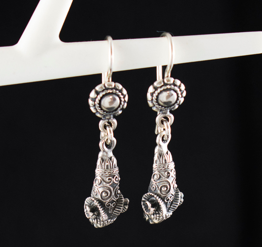 Ram's Head Handcrafted Silver Earrings-Symbol Of Strength, Leadership & Protectiveness-Ancient Greek Motif
