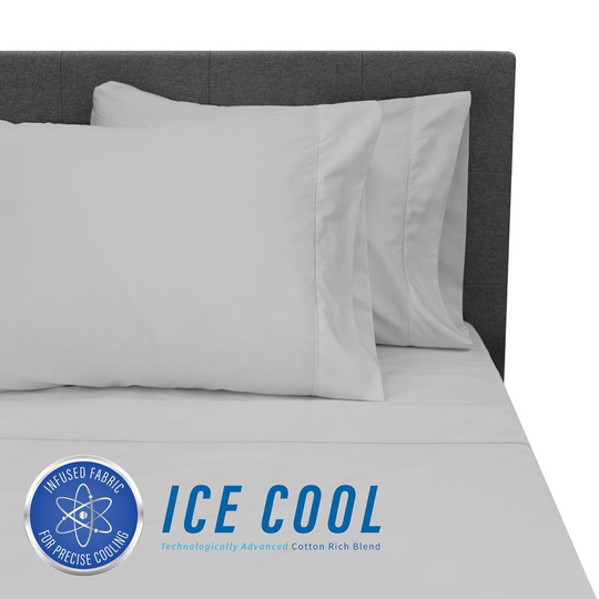 SensorPEDIC Ice Cool 400 Thread Count Sheet Set Queen 400-Thread Count Cotton Blend Grey 4-Piece Bed Sheet in Gray | 10334