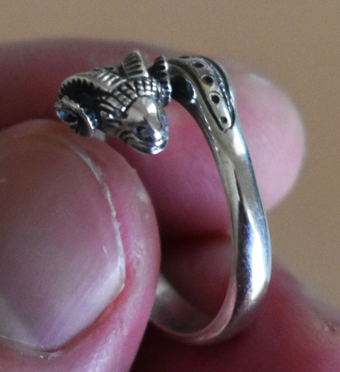 Ram Head Silver Ring Size Between Us 6 To 9 - Symbol Of Power Fertility Nobility