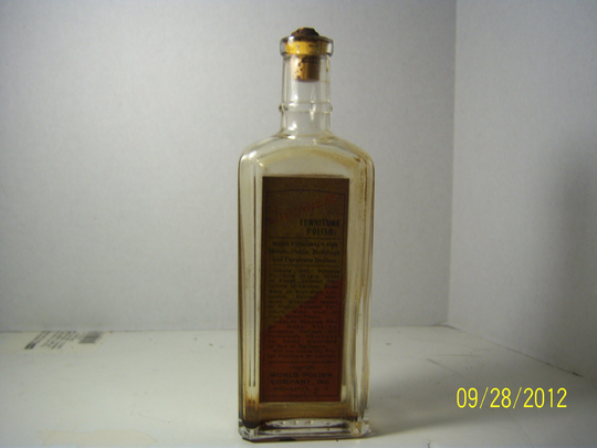 1930's World's Furniture Polish Rochester, Ny Bottle With Paper Labels