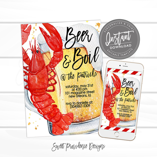 Crawfish Beer & Boil Text Invitation, Any Occassion Boil, Editable Graduation Birthday Company Smartphone Invite, Instant Access