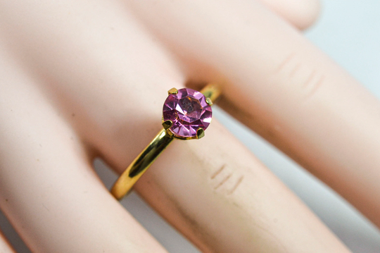 Gold Tone With Pink Crystal Womens Ring, Size 9 1/2