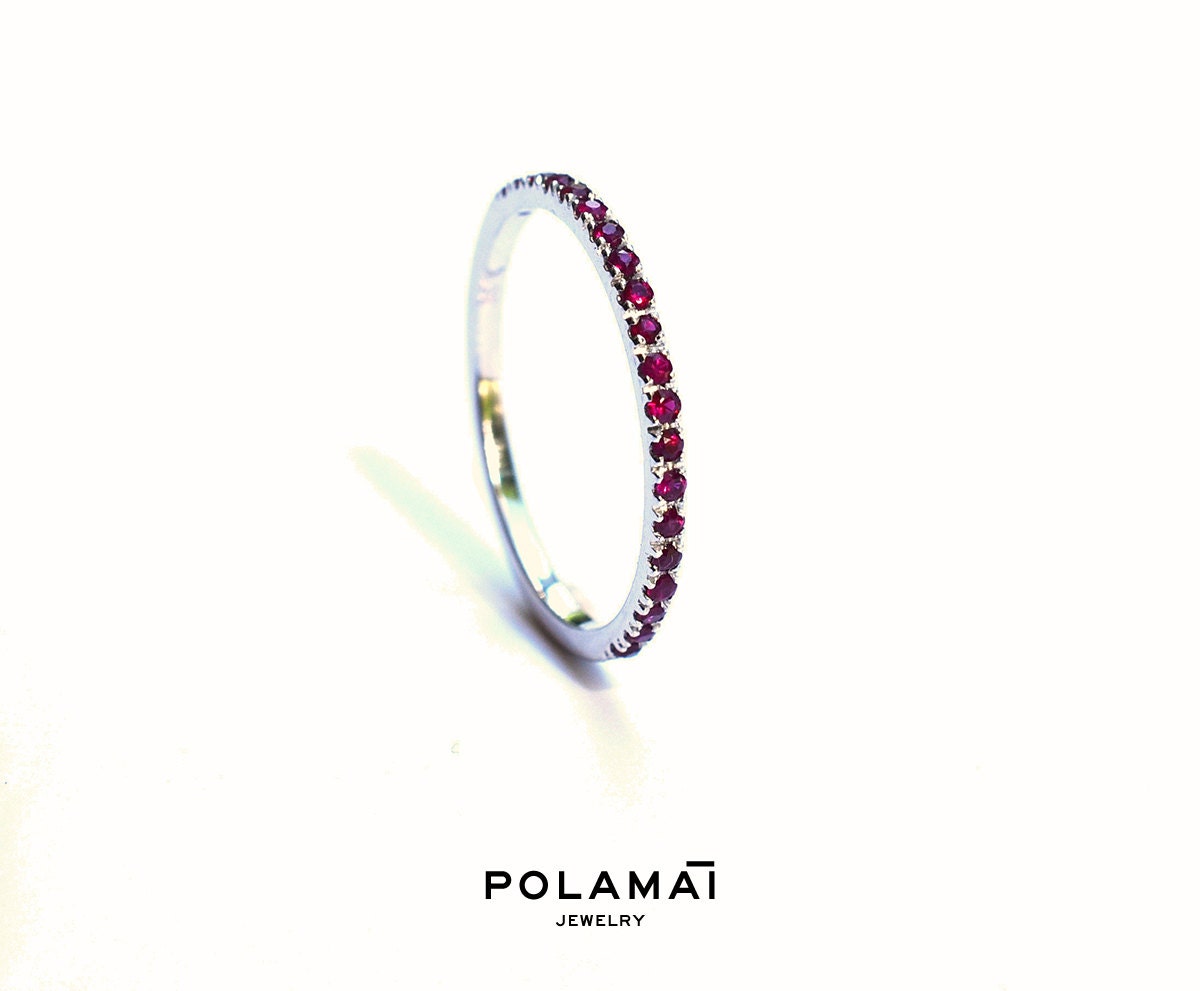 Ruby Eternity Ring 18K . Full 3/4 Half Wedding Band Red Yellow White Rose Gold Polamai