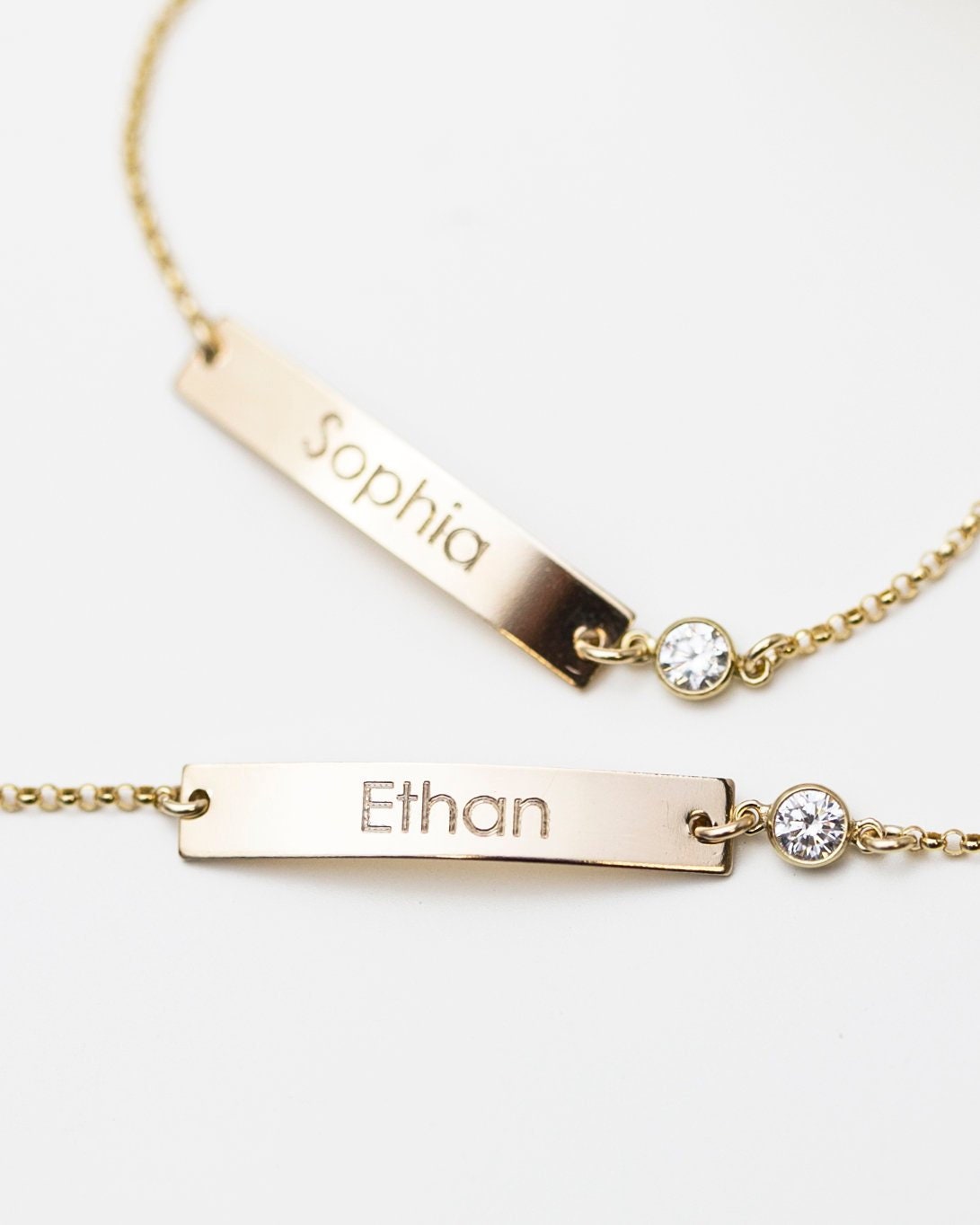 Nameplate Bracelet With Cz Charm/Name Bar Cubic Zirconia Perfect Personalized Gift For Her Mother's Day Gifts