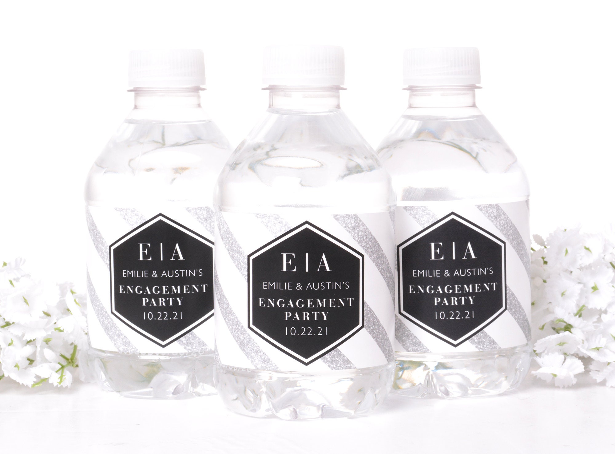 Wedding Bridal Shower Bachelorette Party Decor, Custom Travel Bottle Sticker, Silver Water Stickers, Bottled Label -#enw-77