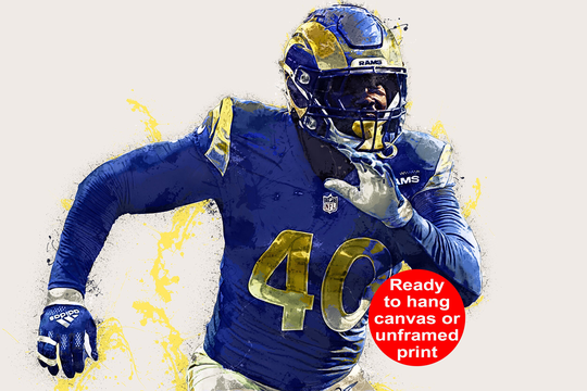 Von Miller Watercolor, Los Angeles Rams Wall Art, La Super Bowl Champions Canvas, Poster