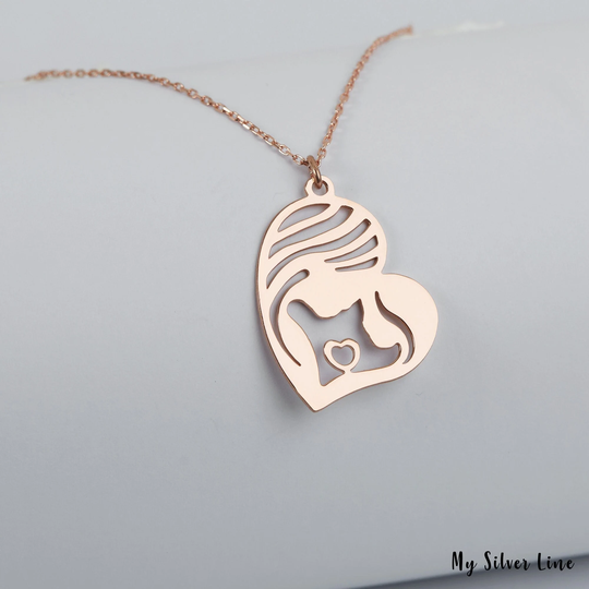 Mom & Daughter Necklace in Sterling Silver, Girls Mother Pendant, Gift For Mom, Mothers Day Gift, Mom's Jewelry, Love