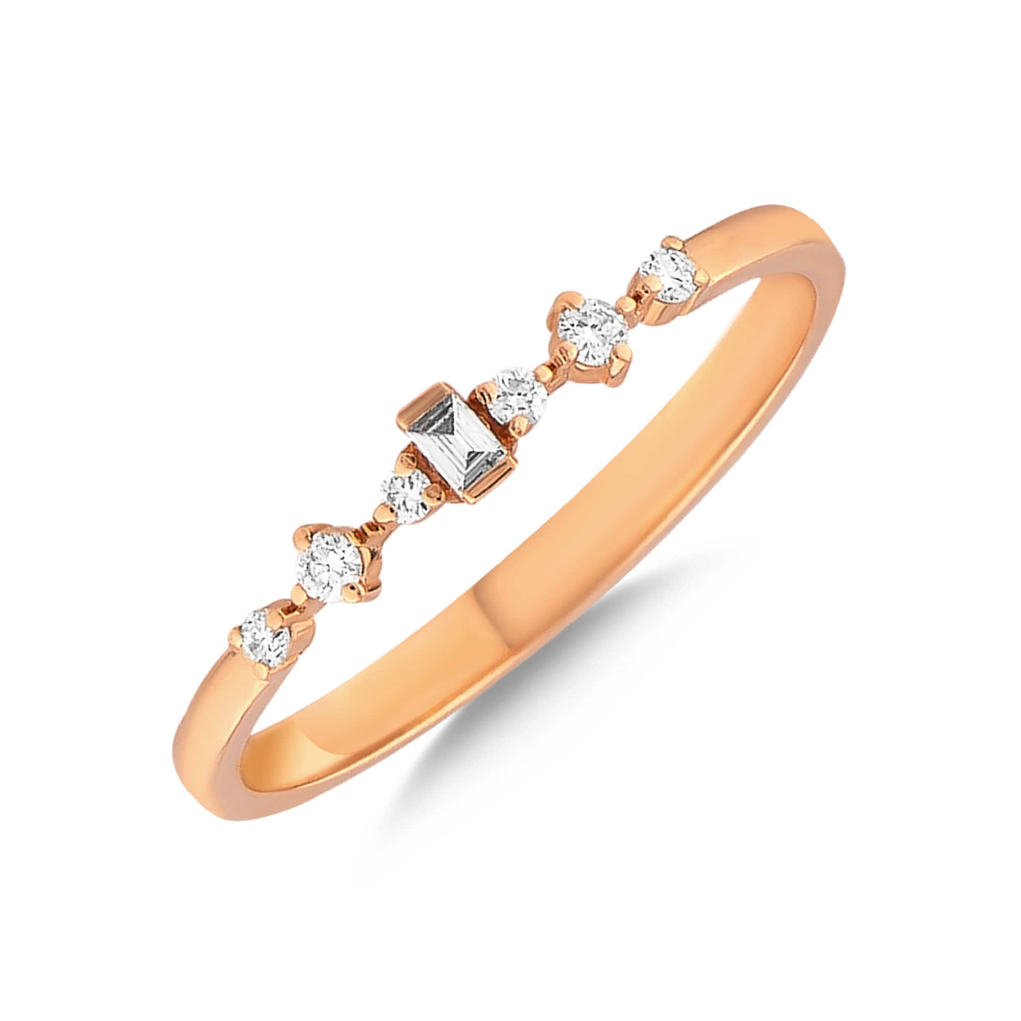 Minimalist Diamond Ring | Single Row Mini 14K Gold Baguette Tiny