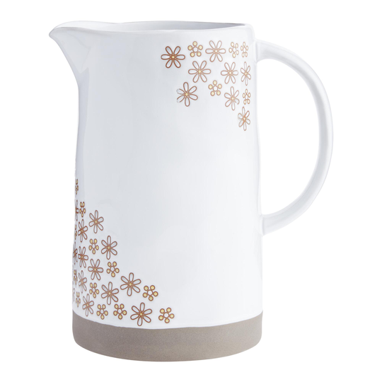White Wax Resist Daisy Pitcher - Stoneware by World Market