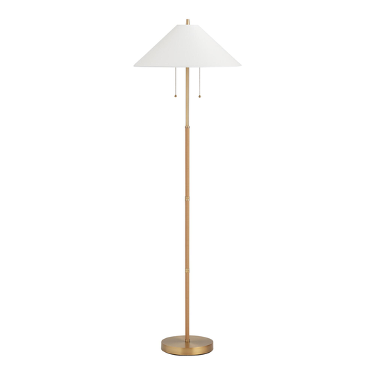 Brass and Faux Rattan Empire 2 Light Floor Lamp: Metallic/Natural - Metal by World Market