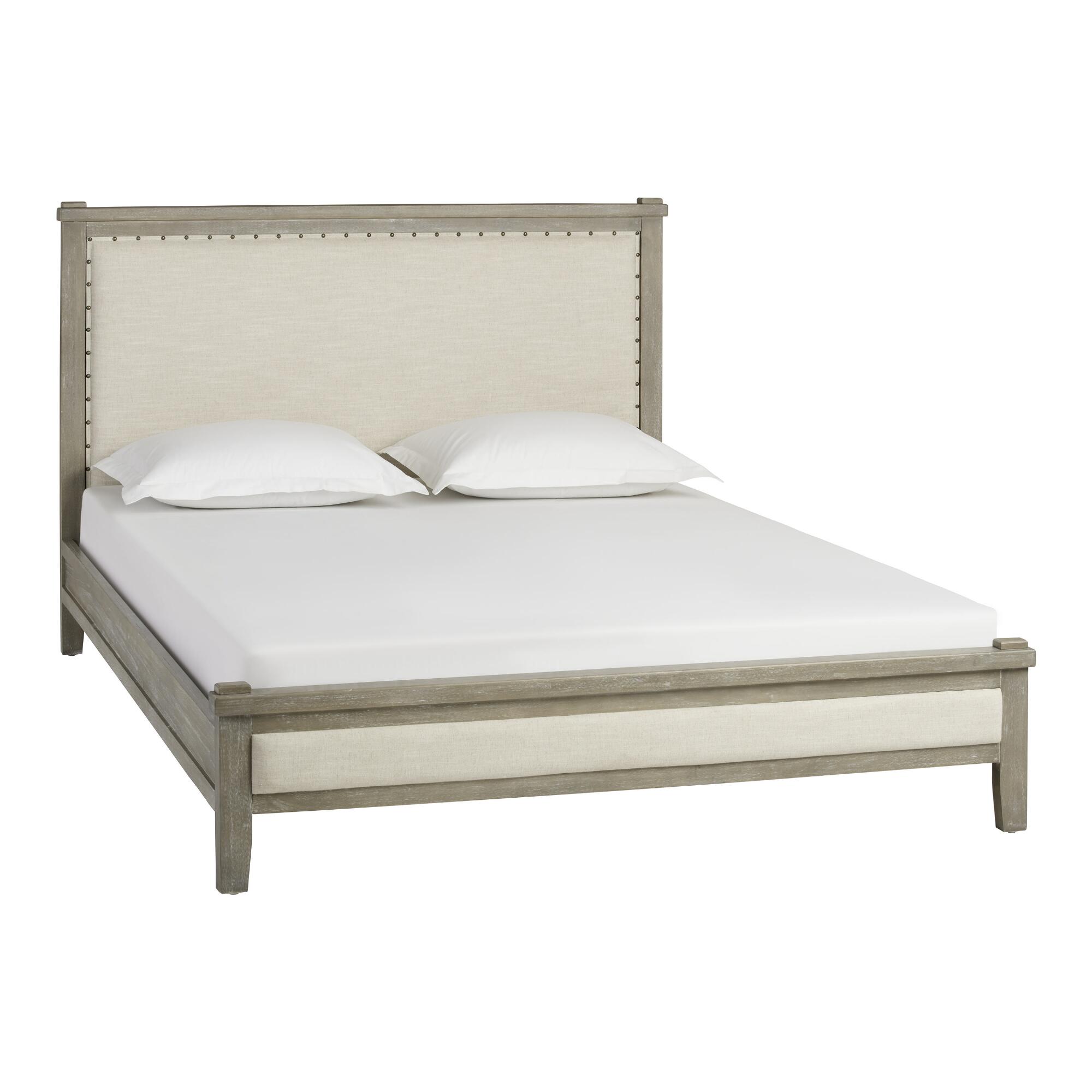 Graywash Wood and Linen Grange Upholstered Platform Bed by World Market