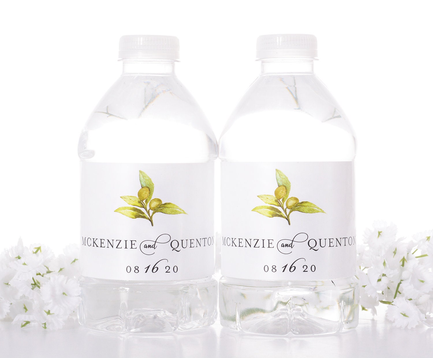 Wedding Water Bottle Labels - Olive Branch Waterproof Custom Stickers #wdiw-307