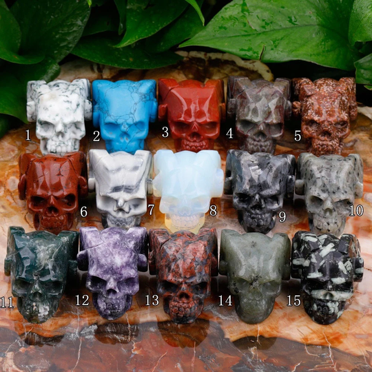 15 Stone, 2" Crystal Skull Gemstone Hand Carving Horn Skull, Healing Gifts